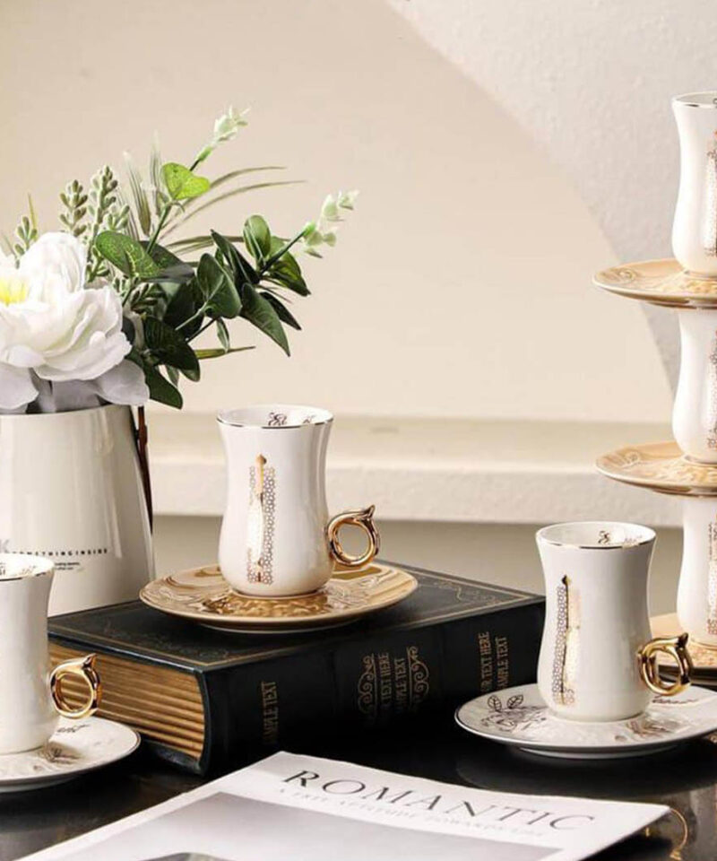 طقم قهوة بورسلين تركى 12 قطعة -gold