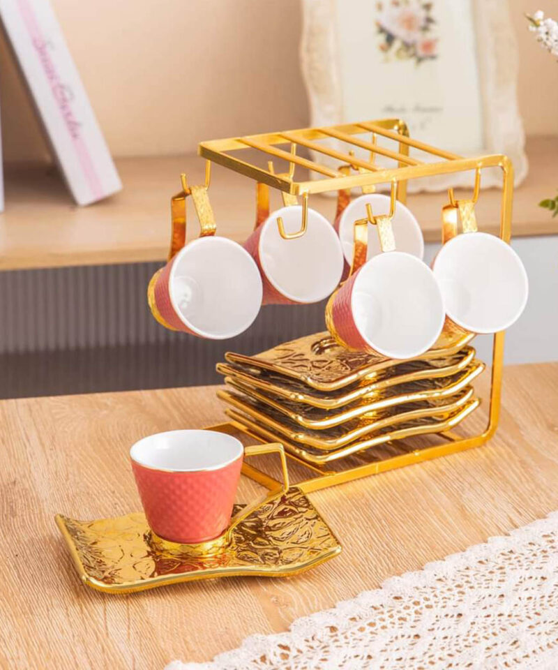 طقم قهوة بورسلين بحامل