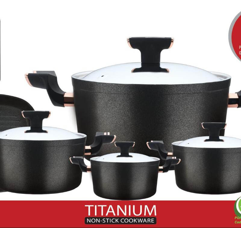 طقم حلل تيتانيوم 9 قطع أسود